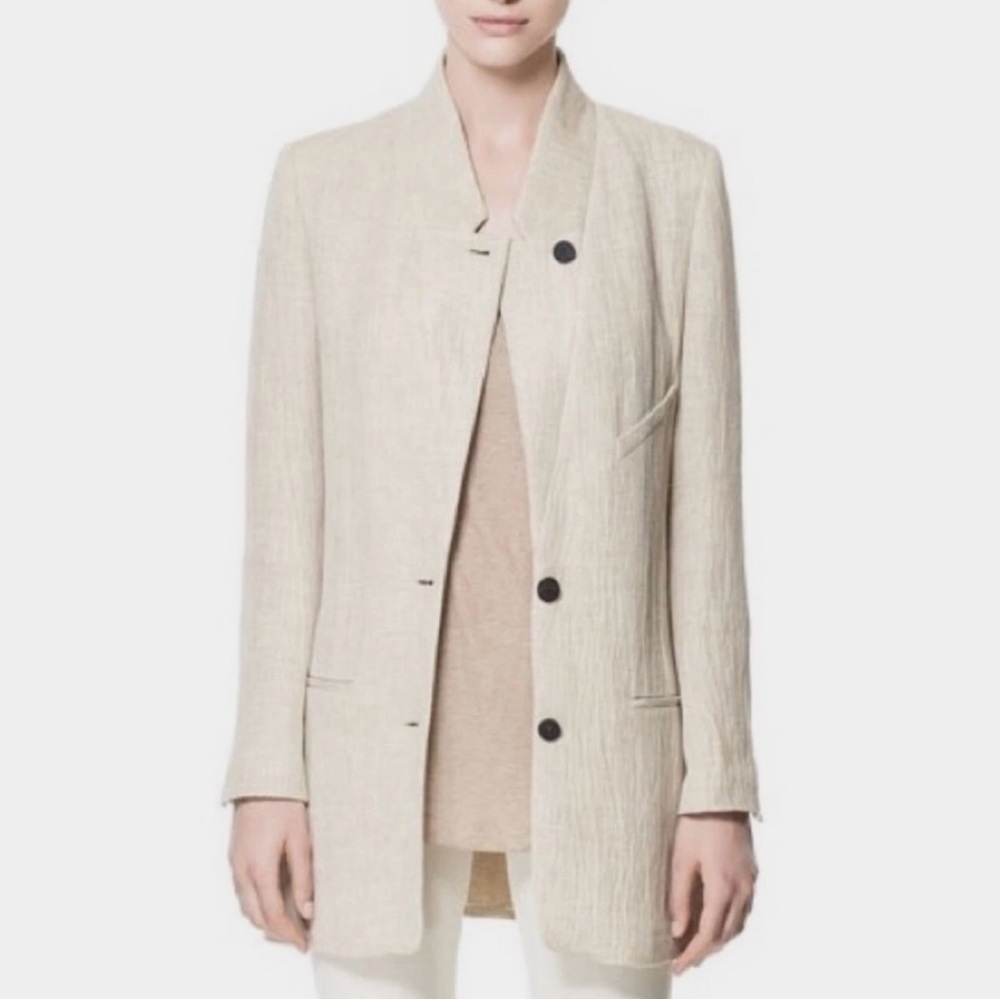 ZARA Basic Linen Viscose Cotton Blend Blazer Oatmeal Size Small